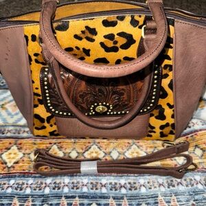 American Darling Brown and Leopard Concealed Gun Carry Satchel